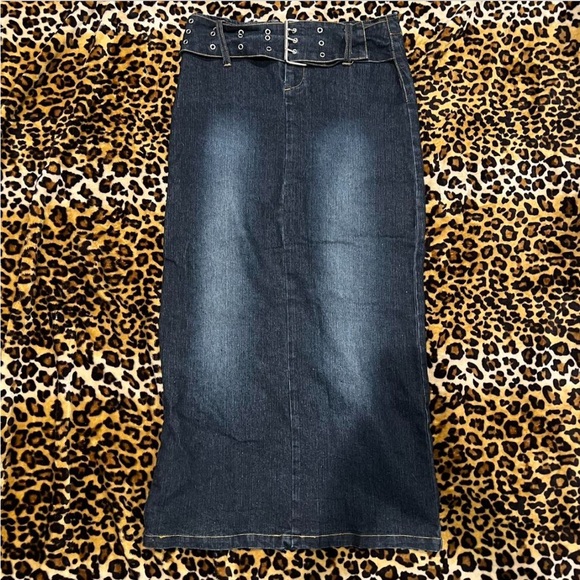 Denim Maxi Skirt with Belt - Picture 1 of 4